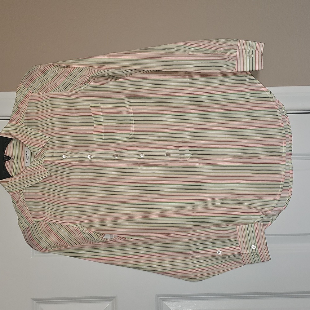 Equipment Rainbow Striped Half Button Down Silk Shirt S